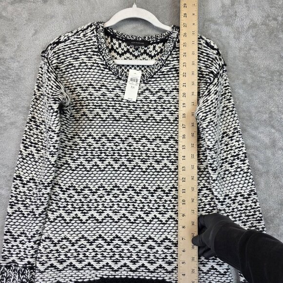 Ann Taylor Sweater Womens XS Black White Wool Blend Crewneck Hi Low Pattern Knit - Picture 4 of 11